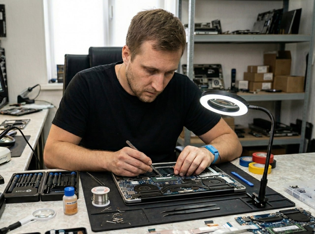 Частный мастер выполняет ремонт ноутбука на выезде в Москве